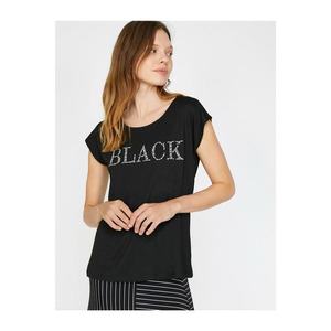 Koton Women's Black Crew Neck Short Sleeve T-Shirt vyobraziť