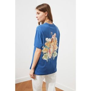 Trendyol Indigo Printed Boyfriend Knitted T-Shirt vyobraziť