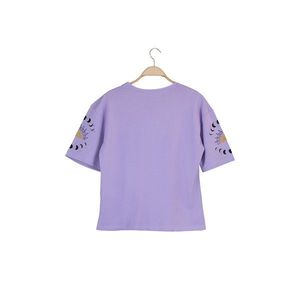 Trendyol Lilac Printed Loose Pattern Knitted T-Shirt vyobraziť