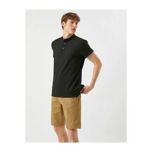 Koton Men's Black Polo Neck Short Sleeve T-Shirt vyobraziť
