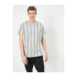 Koton Men's Gray Striped T-Shirt vyobraziť