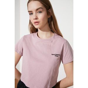 Trendyol Rose Dry Embroidered Crop Knitted T-Shirt vyobraziť