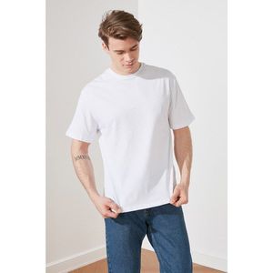 Trendyol White Male Oversize Bike Collar Short Sleeve Printed T-Shirt vyobraziť