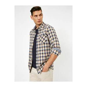 Koton Men's Brown Plaid Single Pocket Slim Fit Lumberjack Shirt vyobraziť