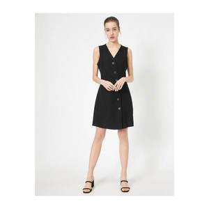 Koton Sleeveless Midi Dress with V-Neck Button Detail vyobraziť