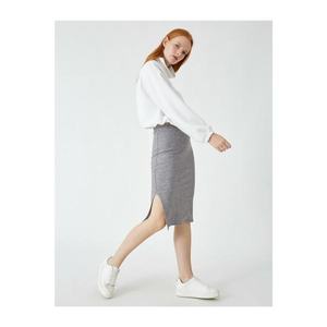Koton Midi Pencil Skirt with Women's Grey Slit vyobraziť