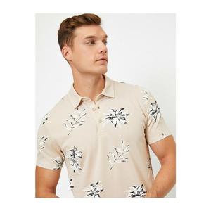 Koton Men's Ecru Polo Neck Floral Patterned T-shirt vyobraziť