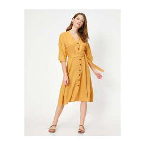 Koton Women's Yellow Button Detailing Dress vyobraziť