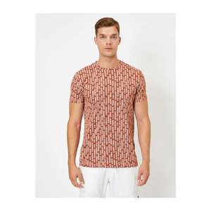 Koton Men's Brown Cotton Printed Bicycle Collar Short Sleeve T-shirt vyobraziť
