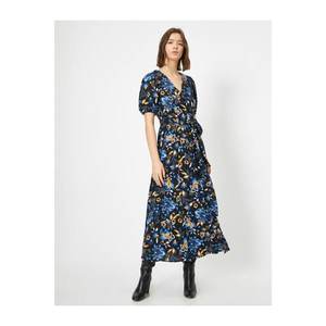 Koton Long Dress with Floral Pattern with V Collar Baguette vyobraziť