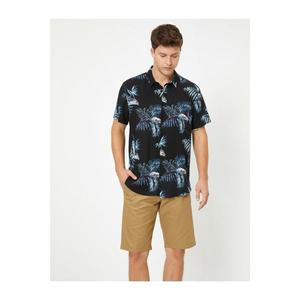 Koton Men's Black Leaf Pattern Short Sleeve Shirt vyobraziť
