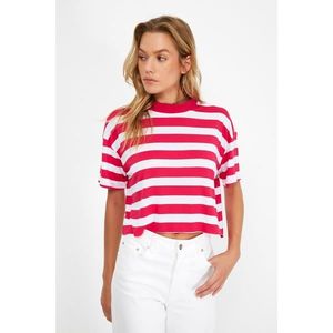 Trendyol Fuchsia Striped Crop Knitted T-Shirt vyobraziť