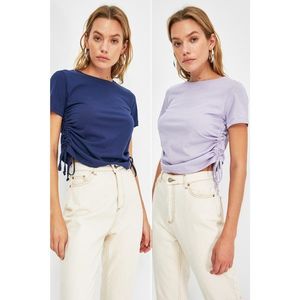 Trendyol 2-Pack Navy Blue-Lilac Pleated Basic Knitted T-Shirt vyobraziť