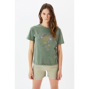 Trendyol Khaki Leaf Printed Semifitted Knitted T-Shirt vyobraziť