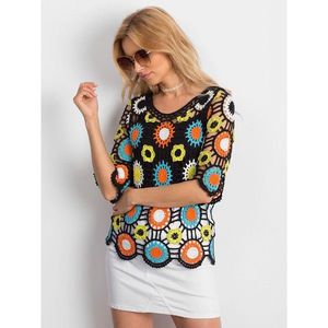 Black openwork blouse with colorful patterns vyobraziť