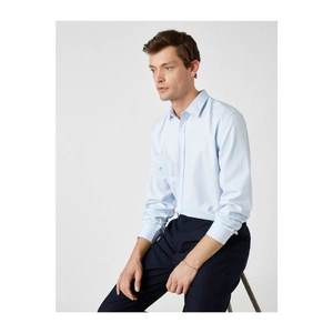 Koton Men's Blue Long Sleeve Basic Shirt vyobraziť