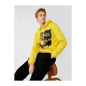 Koton Men's Yellow Hooded Printed Cotton Sweatshirt vyobraziť
