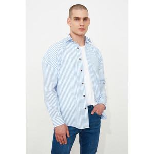Trendyol Blue Men's Oversize Striped Shirt vyobraziť