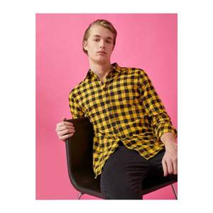 Koton Men's Yellow Checked Long Sleeve Classic Collar Shirt vyobraziť