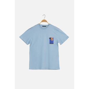 Trendyol Blue Men's Regular Fit Short Sleeve Printed T-Shirt vyobraziť