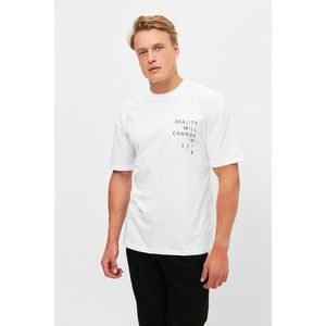 Trendyol White Men's Wide Cut Crew Neck Short Sleeve Printed T-Shirt vyobraziť