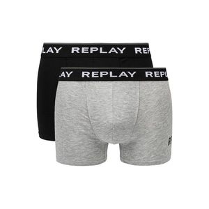 Replay Boxerky Boxer Style 2 Cuff Logo&Print 2Pcs Box - Black/Grey Melange vyobraziť