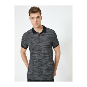 Koton Men's Black Polo Neck Short Sleeve Patterned T-Shirt vyobraziť