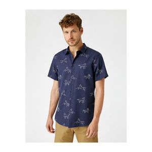 Koton Men's Navy Blue Short Sleeve Cotton Shirt vyobraziť