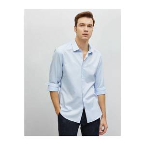 Koton Men's Blue Cotton Long Sleeve Classic Collar Shirt vyobraziť