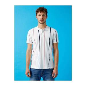 Koton Men's White Polo Neck Striped Cotton Tshirt vyobraziť