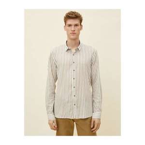Koton Men's Brown Striped Shirt vyobraziť
