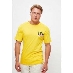 Trendyol Yellow Men's Wide Cut Short Sleeved Cactus Embroidered T-Shirt vyobraziť