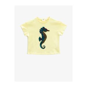 Koton Girl Yellow Sequin T-Shirt Crew Neck Cotton T-Shirt vyobraziť