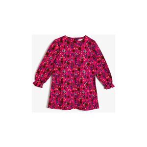 Koton Girl's Pink Floral Soft Long Sleeve Crew Neck Mid-Length Dress vyobraziť