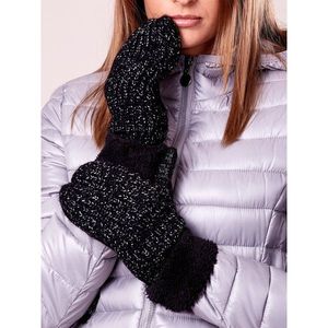 Black, fur-lined gloves with shiny thread vyobraziť