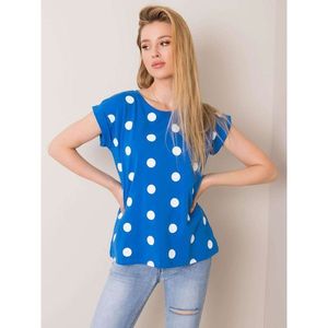 RUE PARIS Blue and white polka dot t-shirt vyobraziť