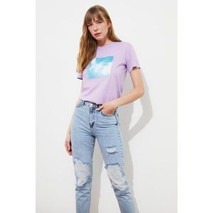 Trendyol Lilac Printed Semifitted Knitted T-Shirt vyobraziť