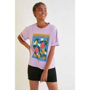 Trendyol Lilac Printed Loose Mold Knitted T-Shirt vyobraziť