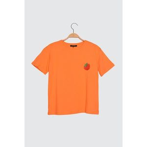 Trendyol Orange Semifitted Embroidered Knitted T-Shirt vyobraziť