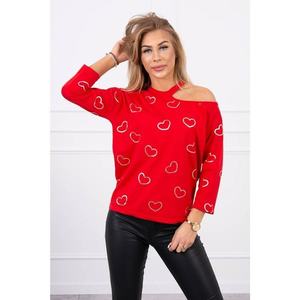 Blouse with a print of hearts red vyobraziť