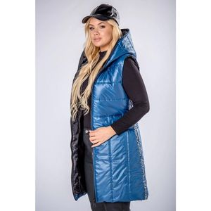 quilted vest with a hood and decorative stripes vyobraziť