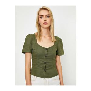 Koton Women's Green Buttoned Short Sleeve Blouse vyobraziť