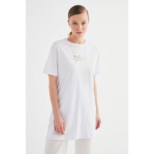 Trendyol White Printed Knitted Tunic-T-Shirt vyobraziť