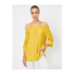 Koton Women's Yellow Buttoned Off Shoulder Sleeve Shirt vyobraziť