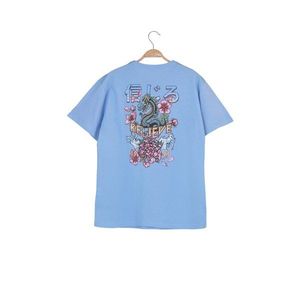 Trendyol Blue Front and Back Printed Boyfriend Knitted T-Shirt vyobraziť