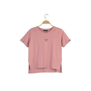 Trendyol Dried Rose Embroidered Basic Knitted T-Shirt vyobraziť