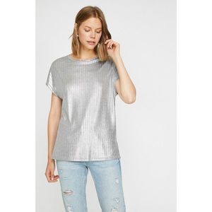 Koton Women's Gray Glitter Detailed T-Shirt vyobraziť