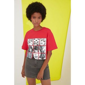 Trendyol Red Printed Boyfriend Knitted T-shirt vyobraziť