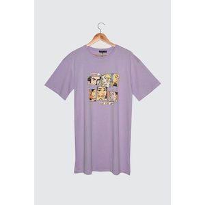 Trendyol Lilac Printed Knitted T-shirt Dress vyobraziť