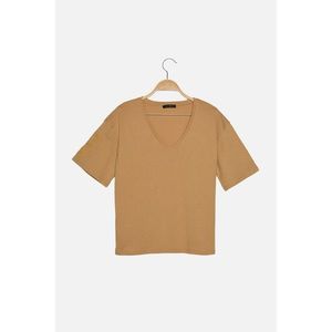 Trendyol Camel Embroidered Loose Knitted T-Shirt vyobraziť